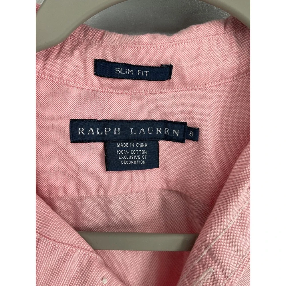 Ralph Lauren Girls Button Down Shirt Pink Slim Fit Oxford 8
